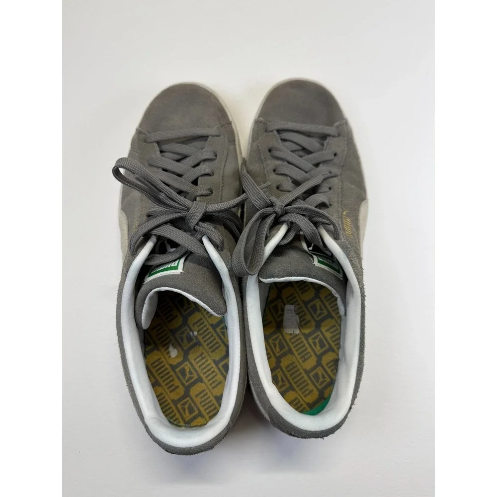 Puma Suede Classic XXI 374915-07 Mens Sneakers 10 Matte Gray White Lace Up Shoes